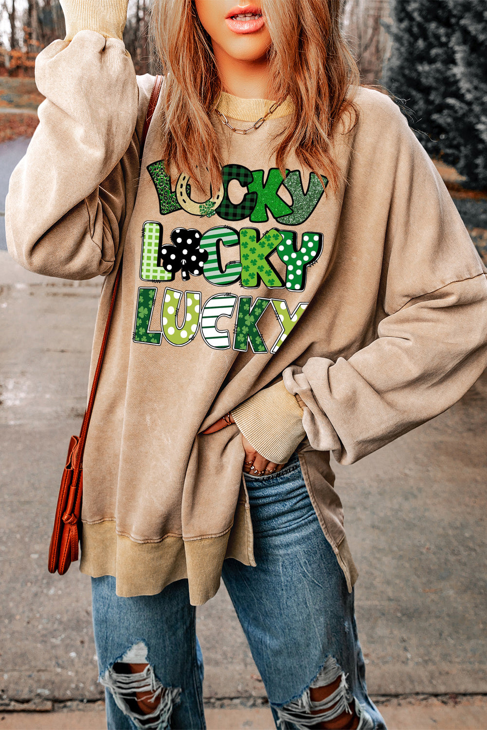 St. Patrick's Day Drop Shoulder Ribbed Trim Oversized Sweatshirt