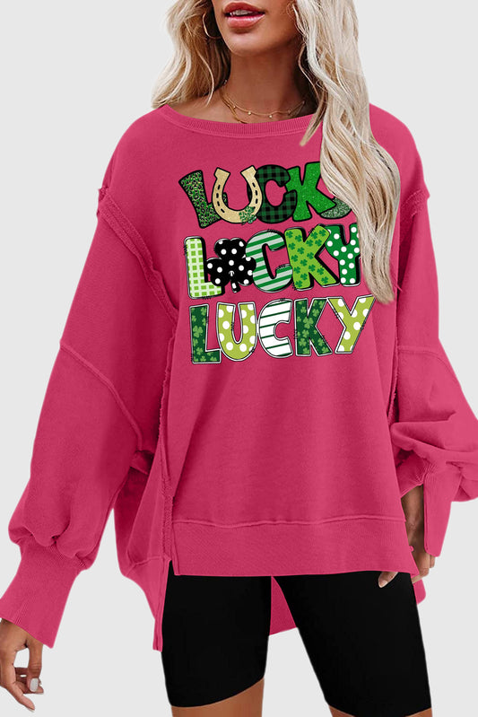 St. Patrick's Day Exposed Seam Drop Shoulder High-Low Sweatshirt