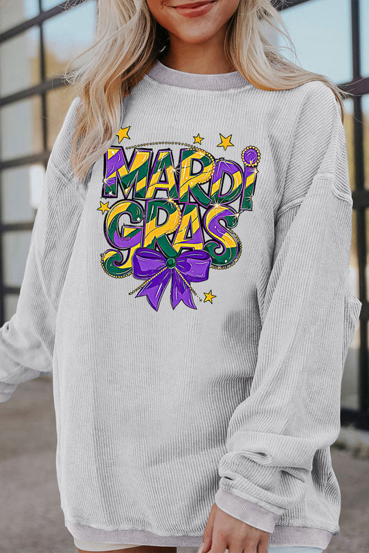 Mardi Gras Bow Graphic Textured Corduroy Relaxed Sweatshirt