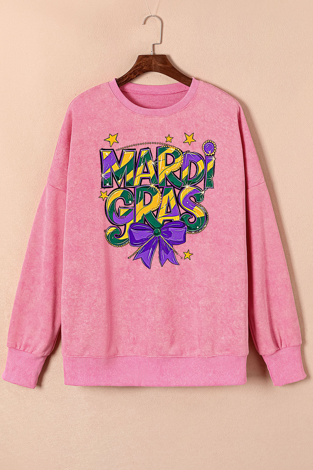 Mardi Gras Bow Graphic Drop Shoulder Ribbed Trim Oversized Sweatshirt