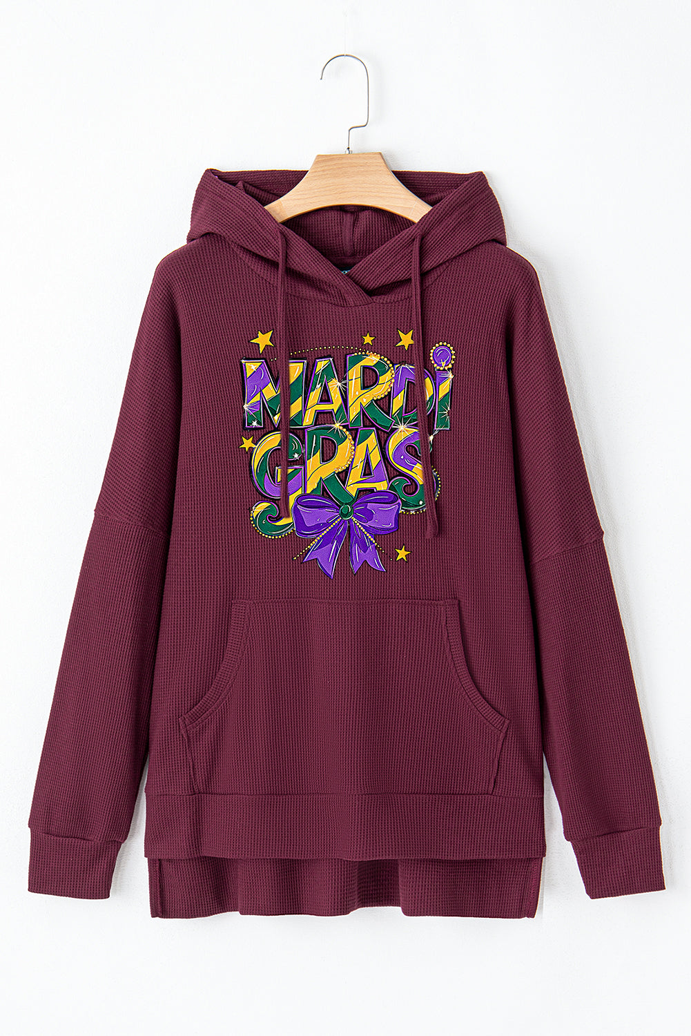 Mardi Gras Bow Print Oversized Waffle Knit Fleece Hoodie