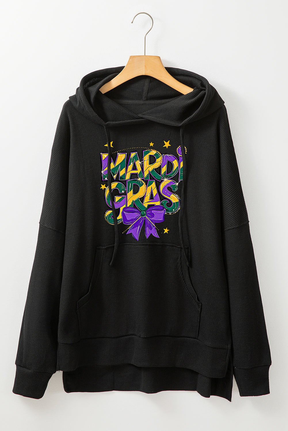 Mardi Gras Bow Print Oversized Waffle Knit Fleece Hoodie