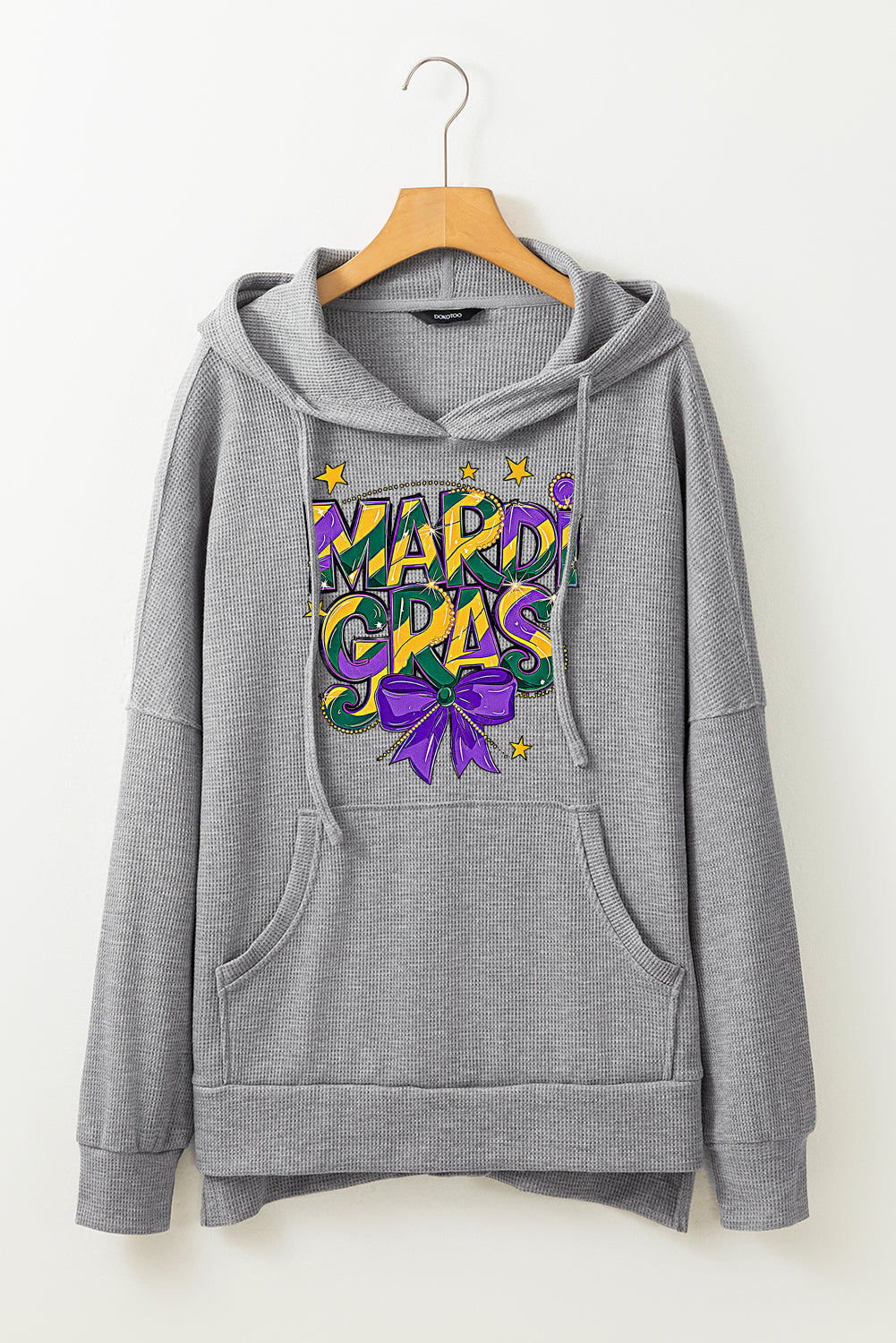 Mardi Gras Bow Print Oversized Waffle Knit Fleece Hoodie