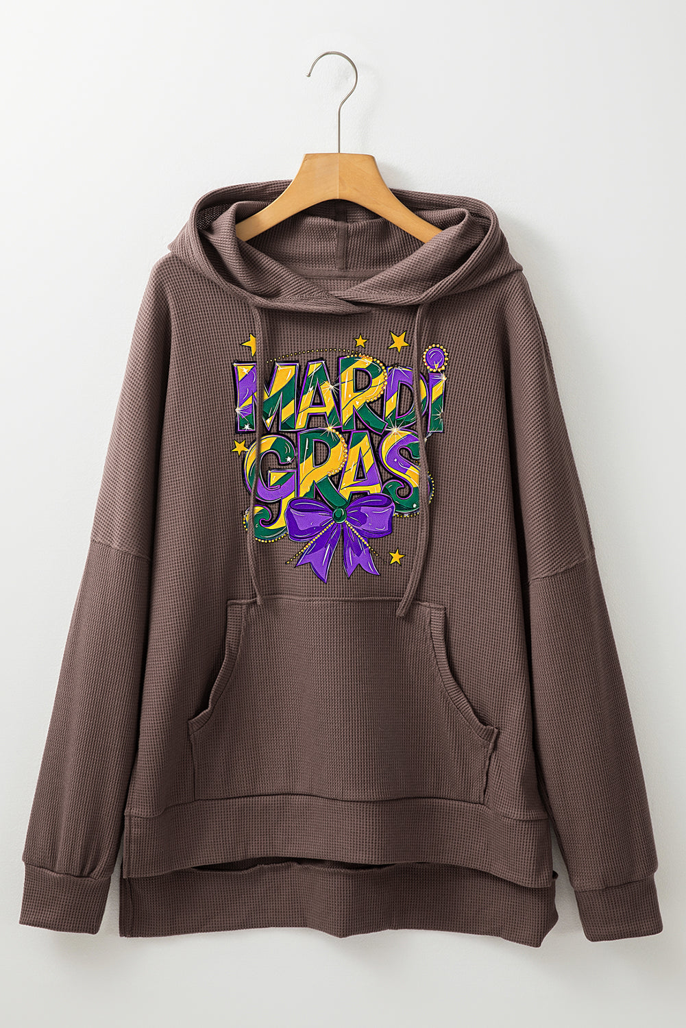 Mardi Gras Bow Print Oversized Waffle Knit Fleece Hoodie