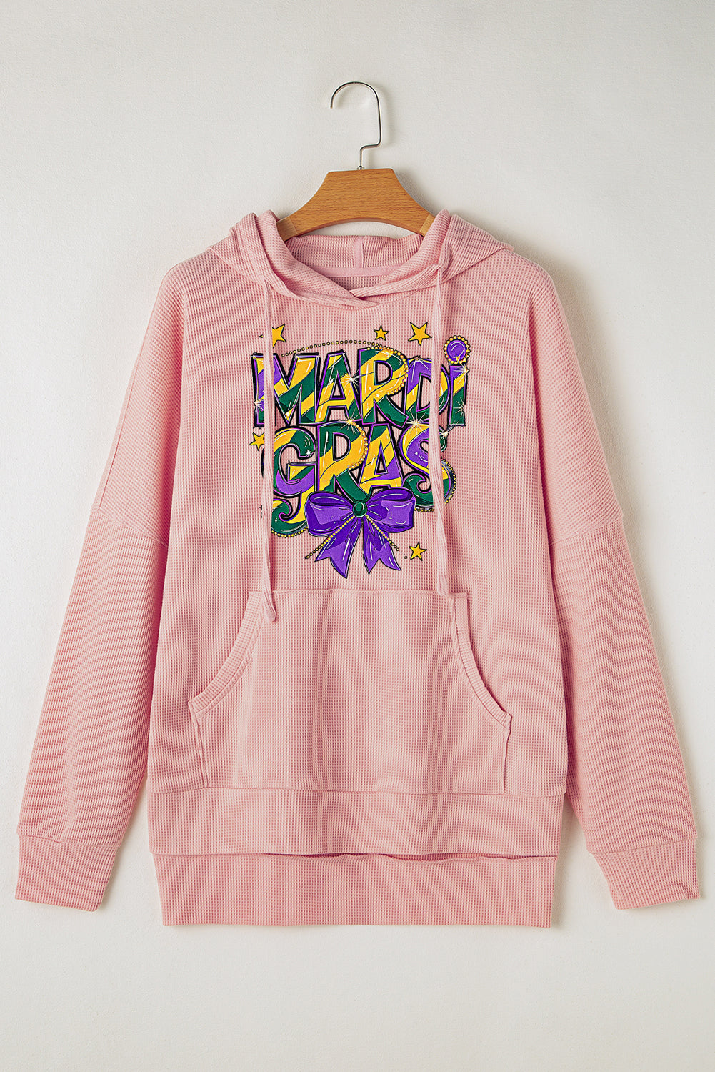 Mardi Gras Bow Print Oversized Waffle Knit Fleece Hoodie