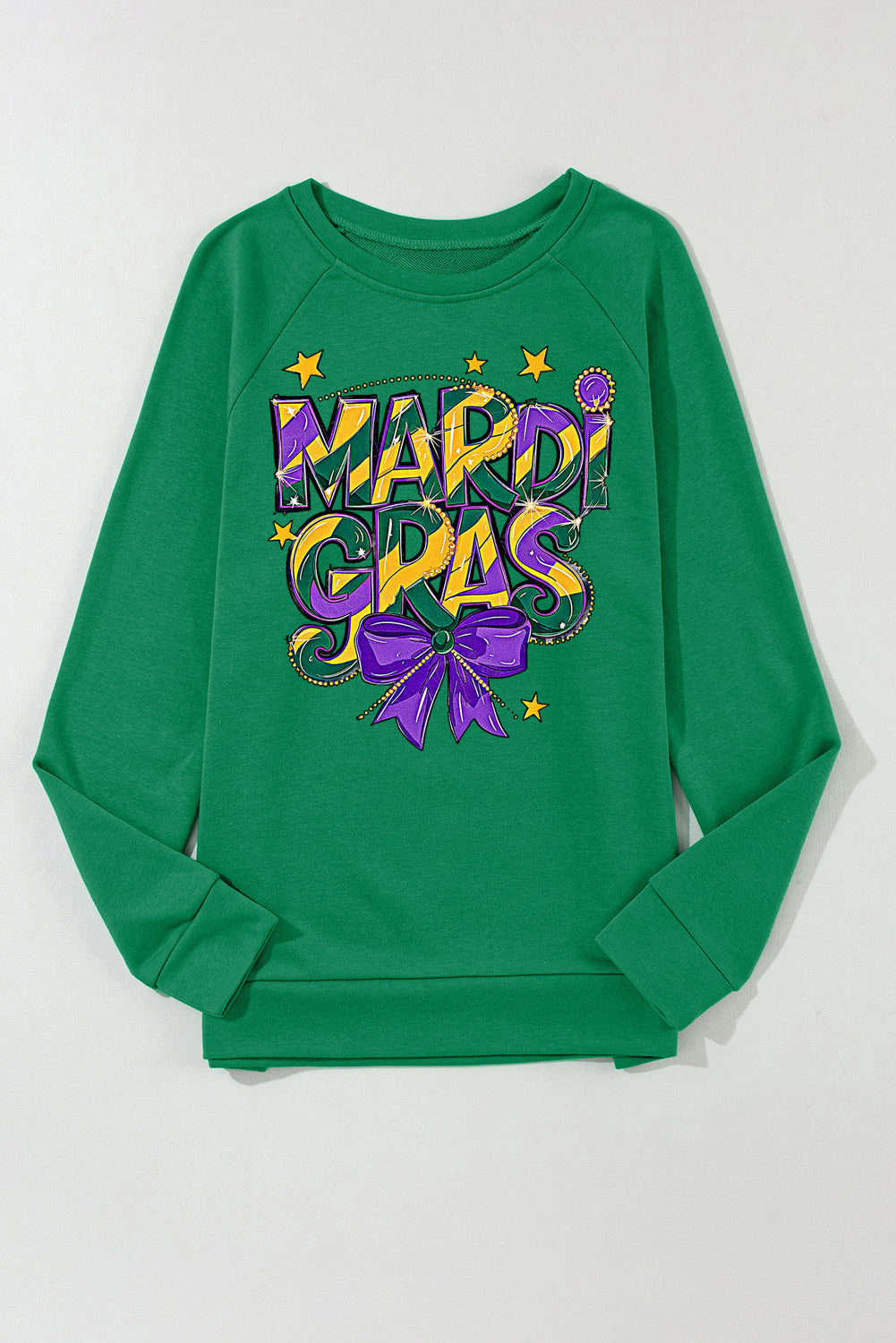 Mardi Gras Bow Graphic Round Neck Raglan Sleeve Sweatshirt