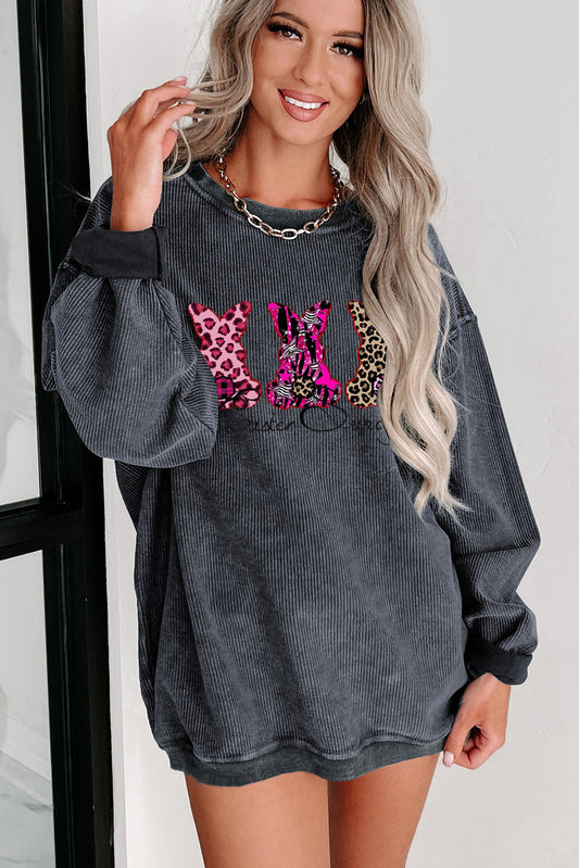 Easter Sunday Graphic Ribbed Knit Round Neck Pullover Sweatshirt