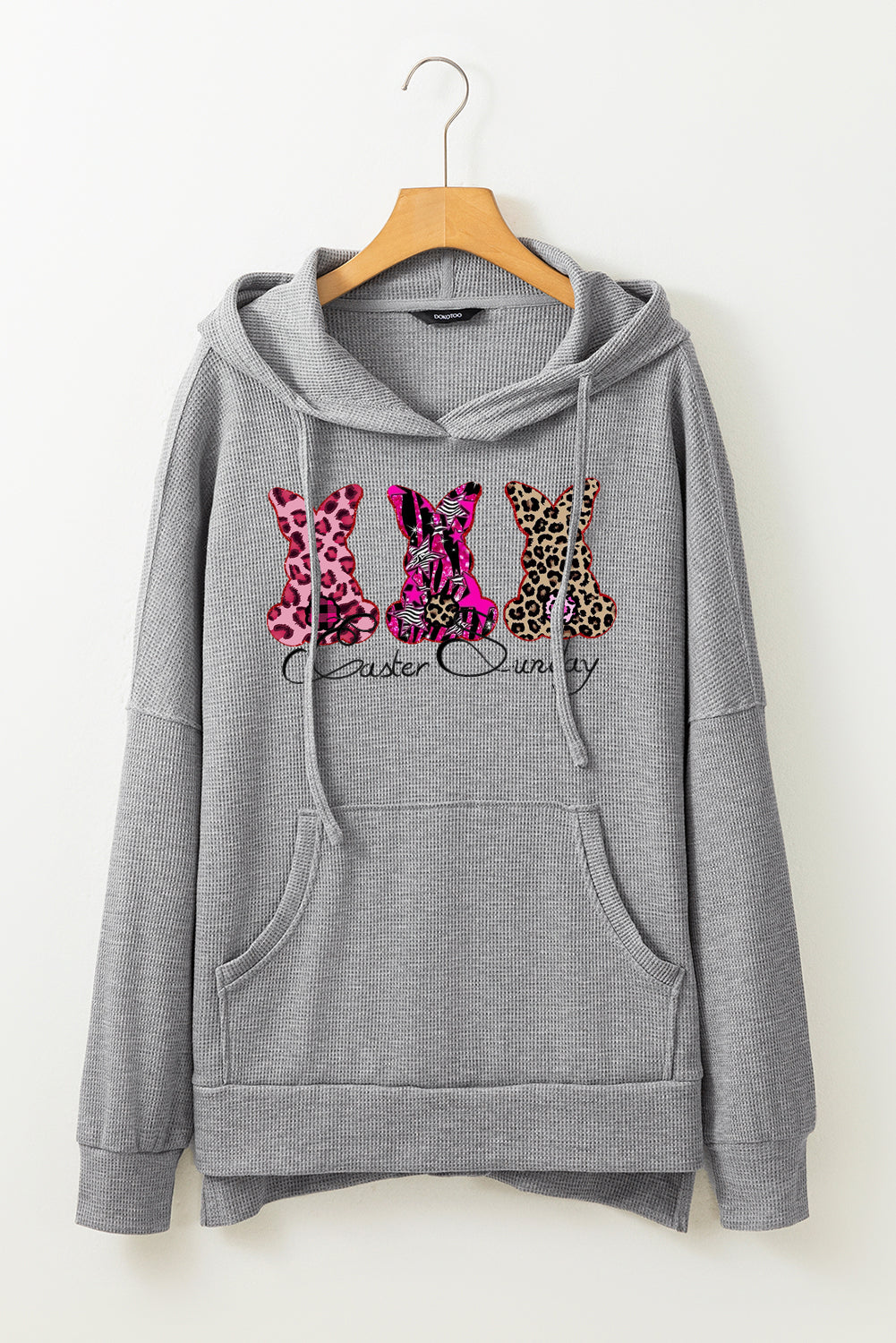 Easter Vibes Waffle Knit Fleece Lined High Low Oversized Hoodie