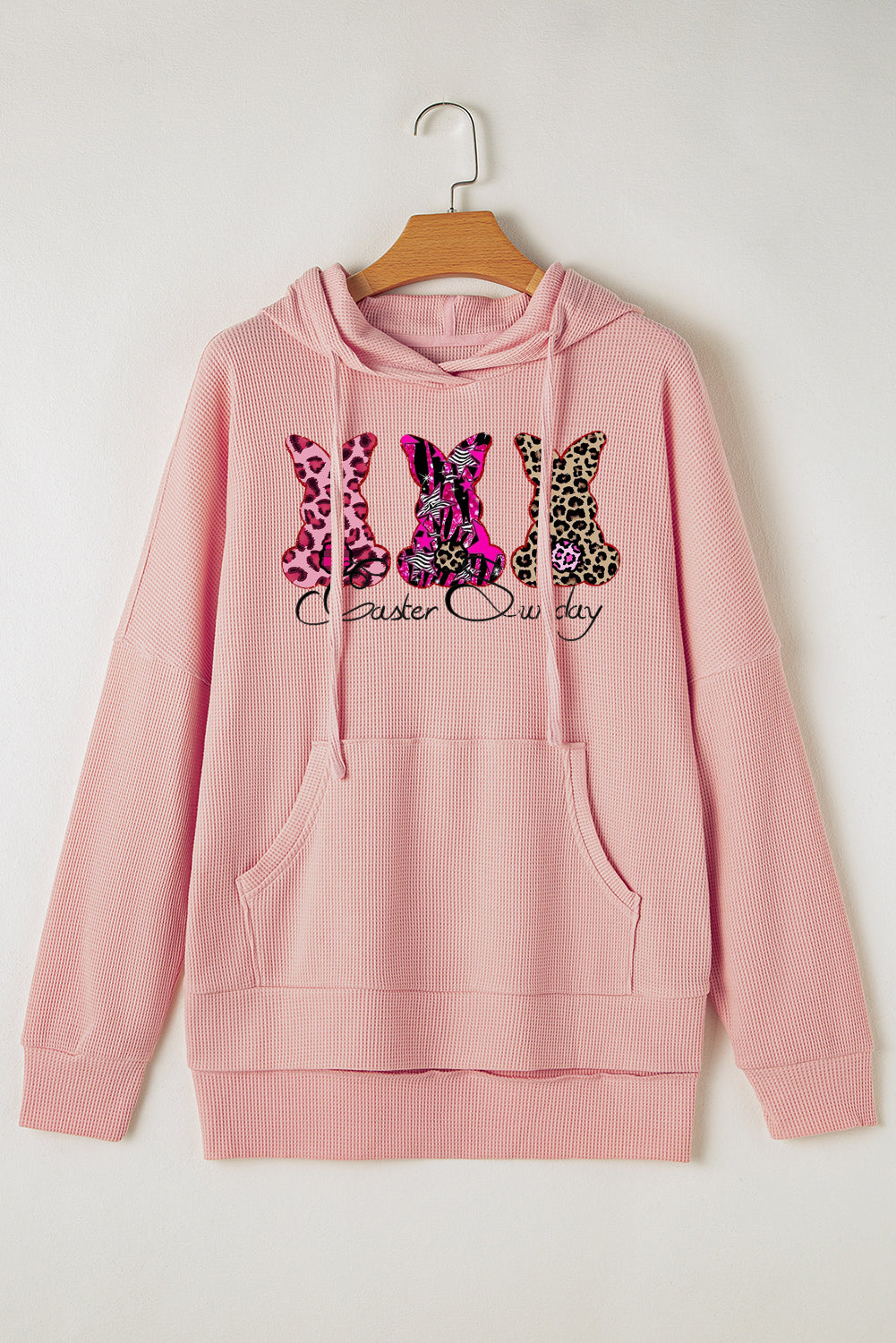 Easter Vibes Waffle Knit Fleece Lined High Low Oversized Hoodie