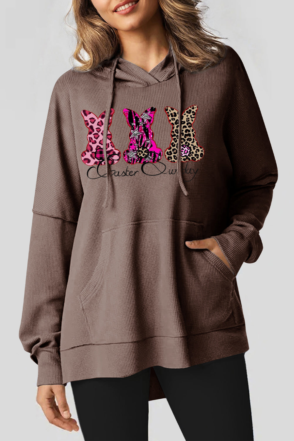 Easter Vibes Waffle Knit Fleece Lined High Low Oversized Hoodie