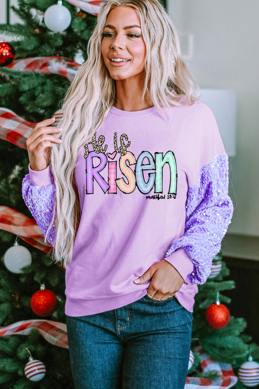 Easter's Day Sequin Patchwork Long Sleeve Pullover Top