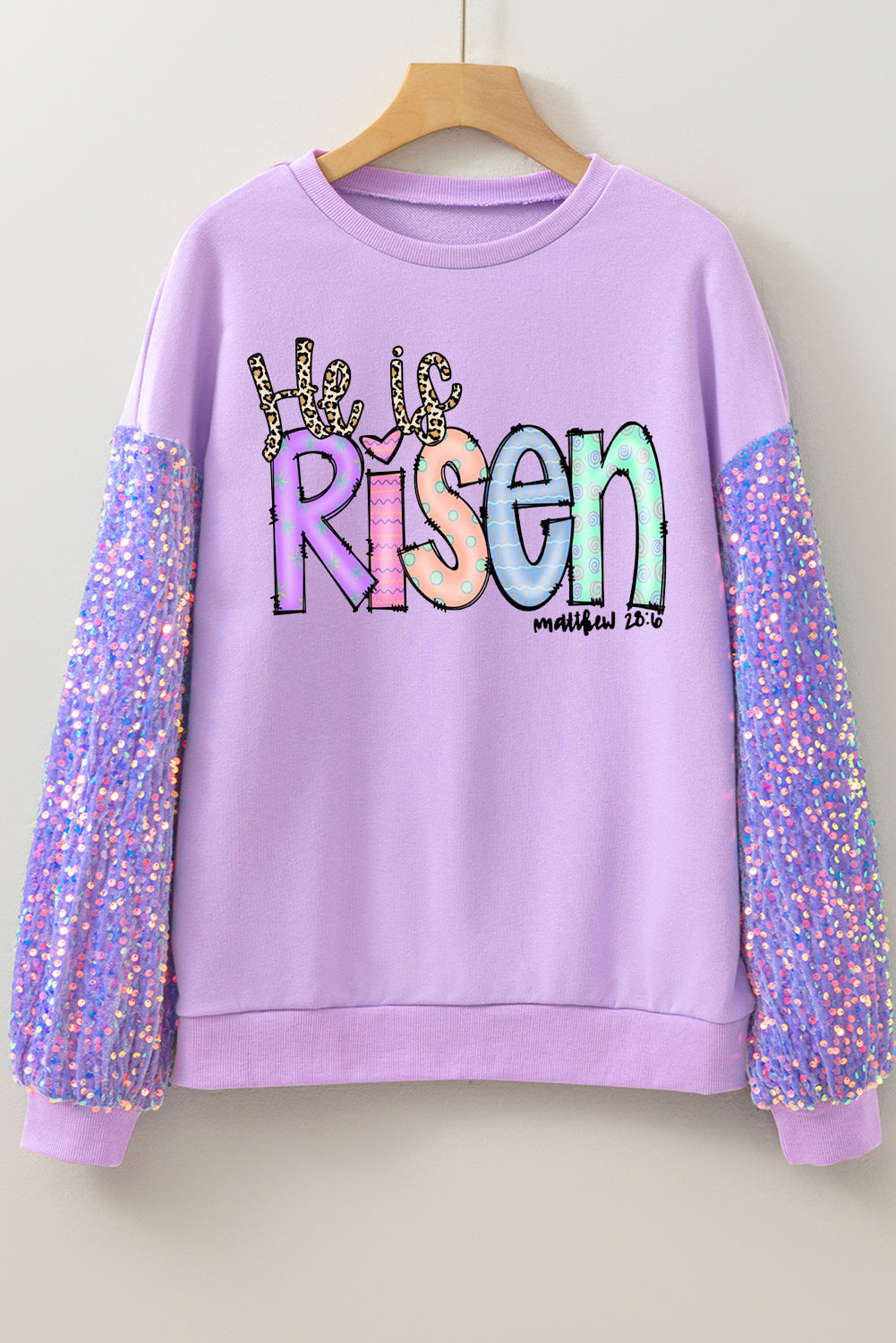 Easter's Day Sequin Patchwork Long Sleeve Pullover Top