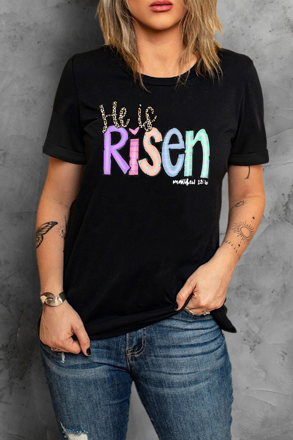 Solid Color Casual Plain Crew Neck Tee for Easter's Day