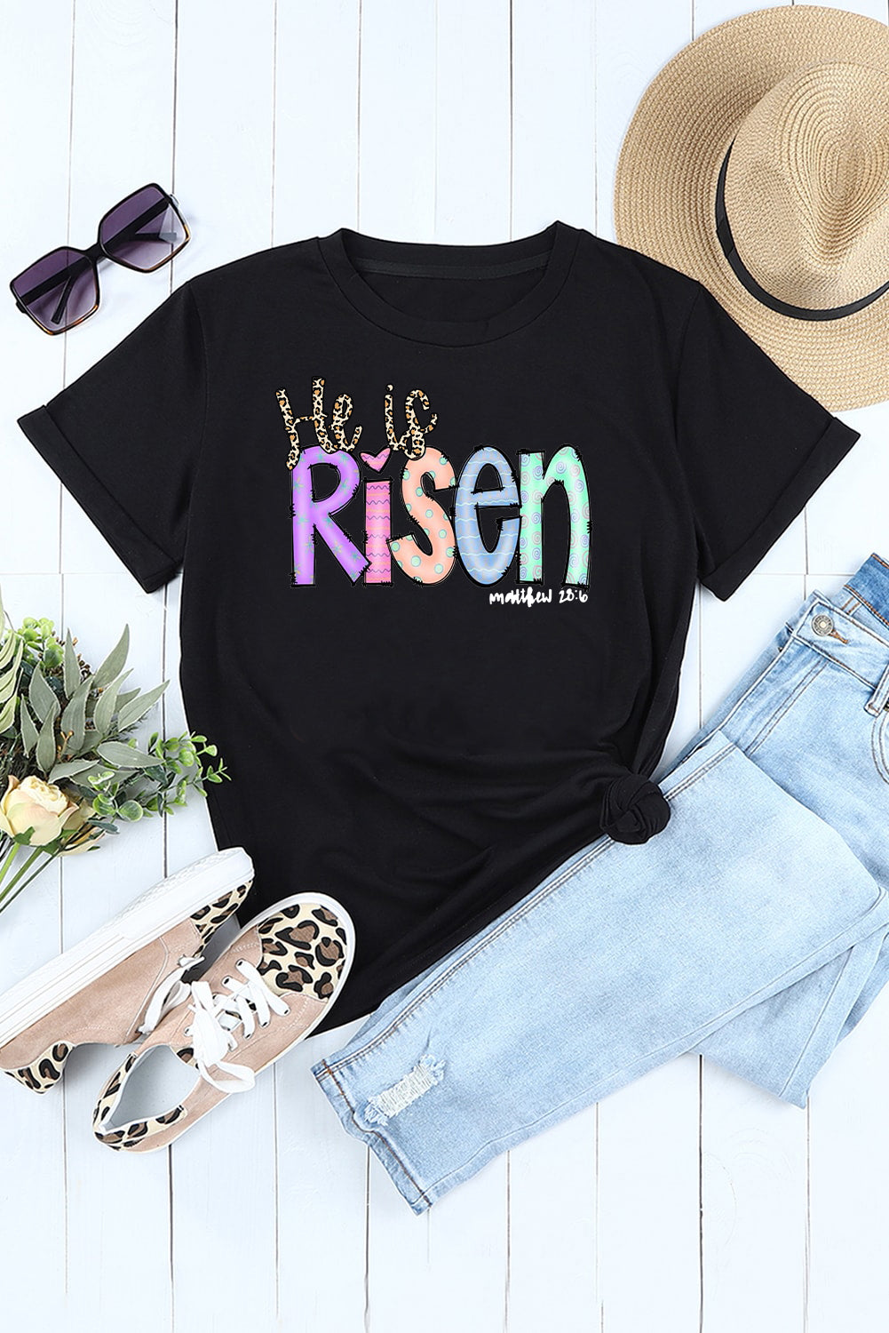 Solid Color Casual Plain Crew Neck Tee for Easter's Day