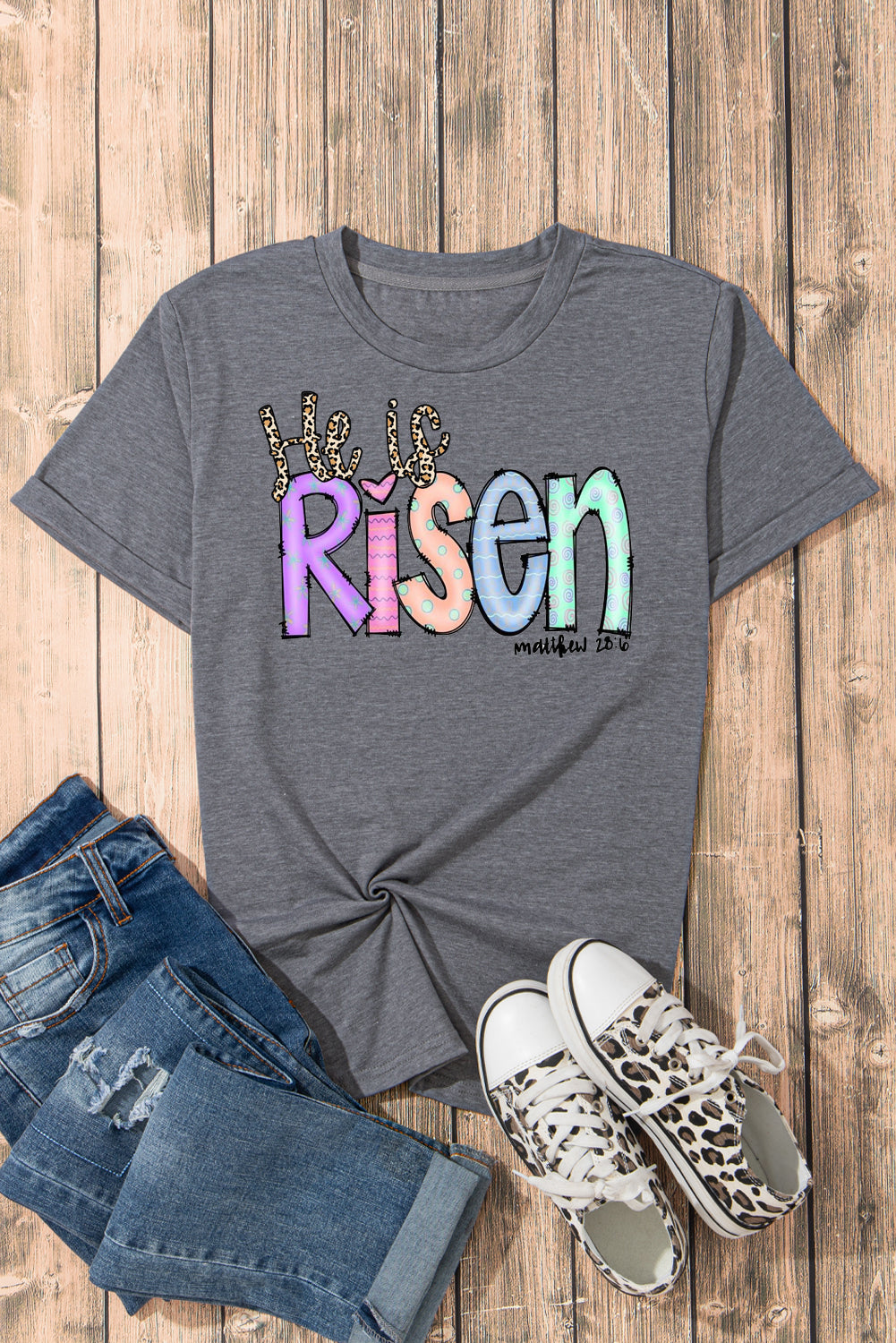 Solid Color Casual Plain Crew Neck Tee for Easter's Day