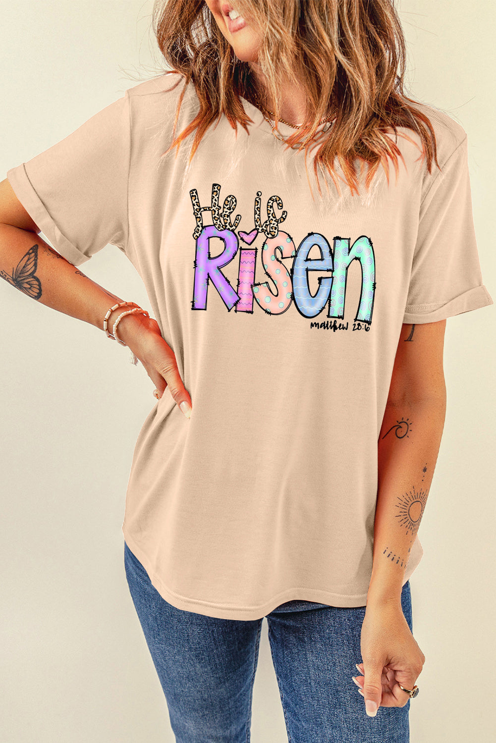 Solid Color Casual Plain Crew Neck Tee for Easter's Day