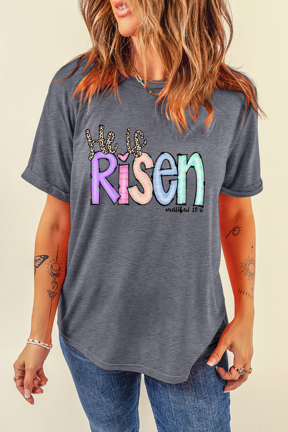 Solid Color Casual Plain Crew Neck Tee for Easter's Day