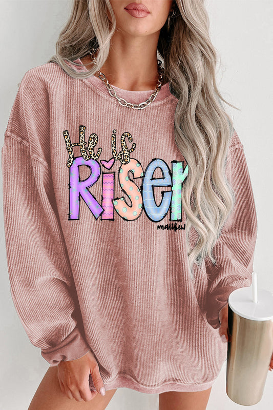 Easter's Day Solid Ribbed Knit Round Neck Pullover Sweatshirt