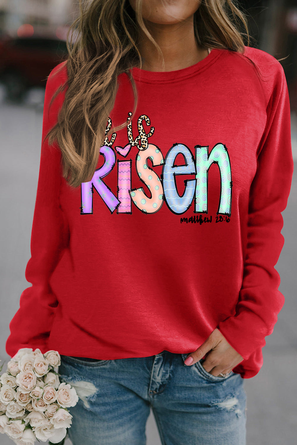 Easter's Day Solid Round Neck Raglan Sleeve Sweatshirt