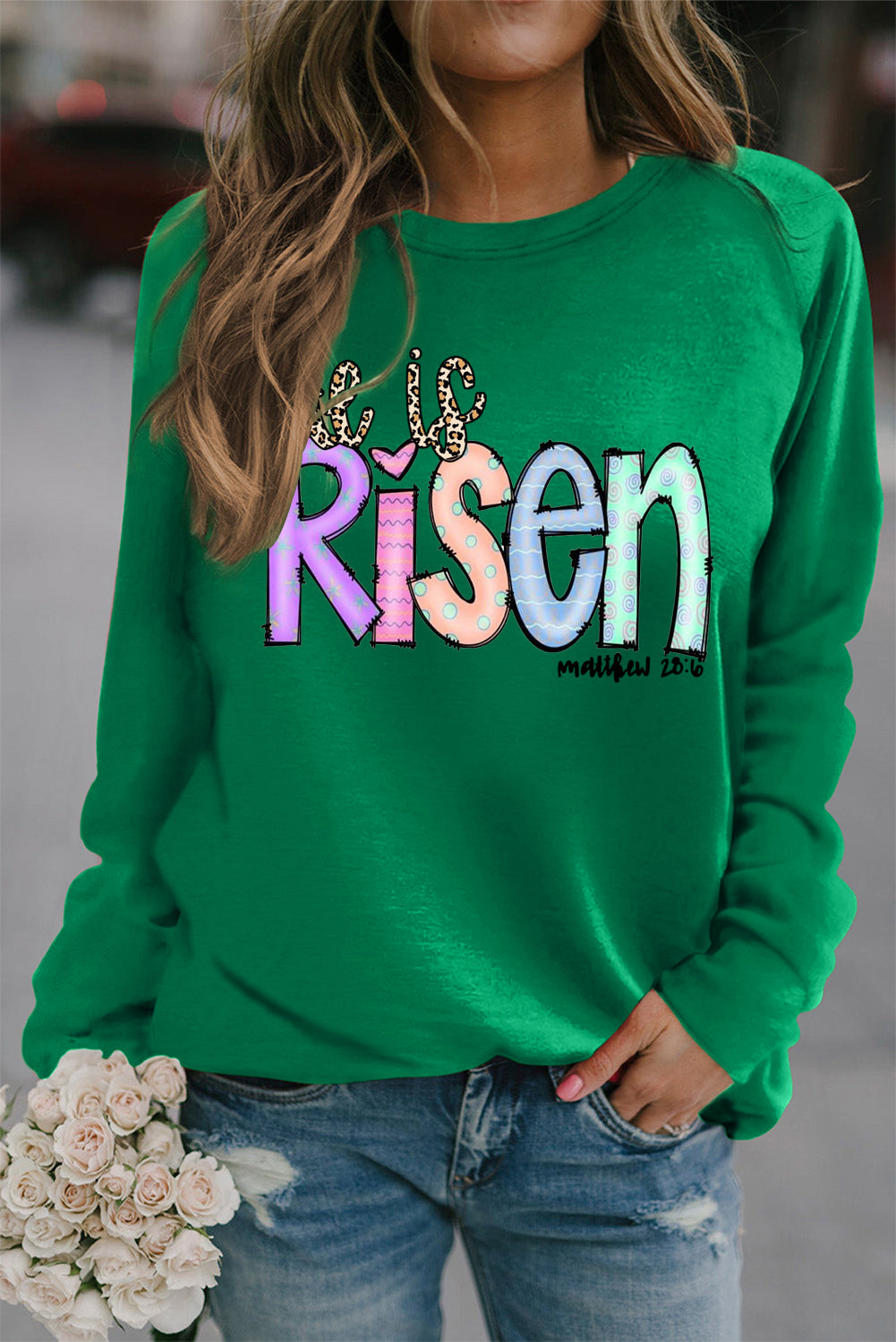 Easter's Day Solid Round Neck Raglan Sleeve Sweatshirt