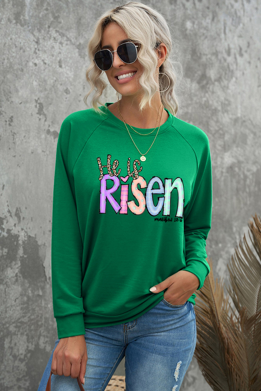 Easter's Day Solid Round Neck Raglan Sleeve Sweatshirt