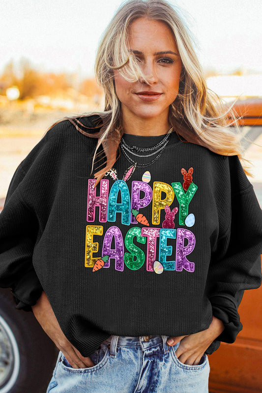 Happy Easter Bunny Ribbed Corduroy Oversized Sweatshirt