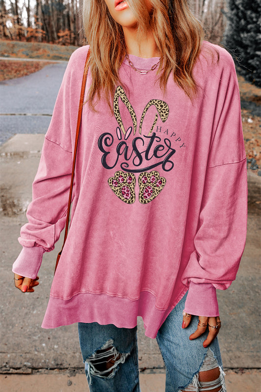 Easter Leopard Bunny Graphic Drop Shoulder Oversized Sweatshirt