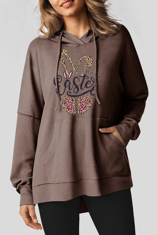Easter Leopard Bunny Graphic Waffle Knit  Oversized Hoodie