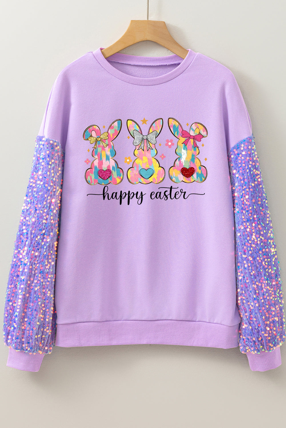 Easter Bunny Sequin Patchwork Long Sleeve Pullover