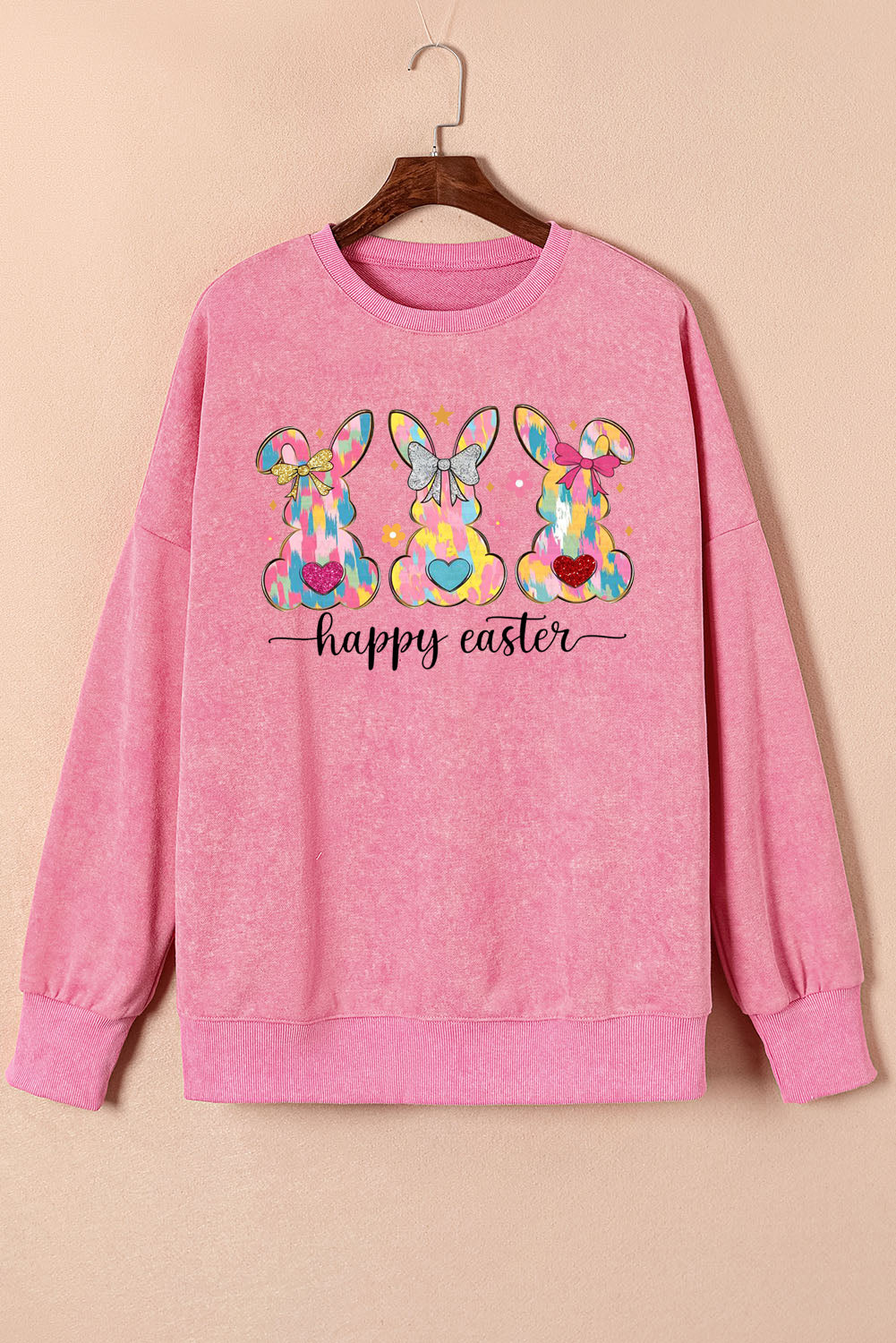 Easter Bunny Drop Shoulder Ribbed Trim Oversized Sweatshirt