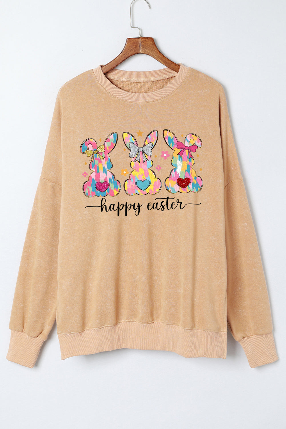 Easter Bunny Drop Shoulder Ribbed Trim Oversized Sweatshirt