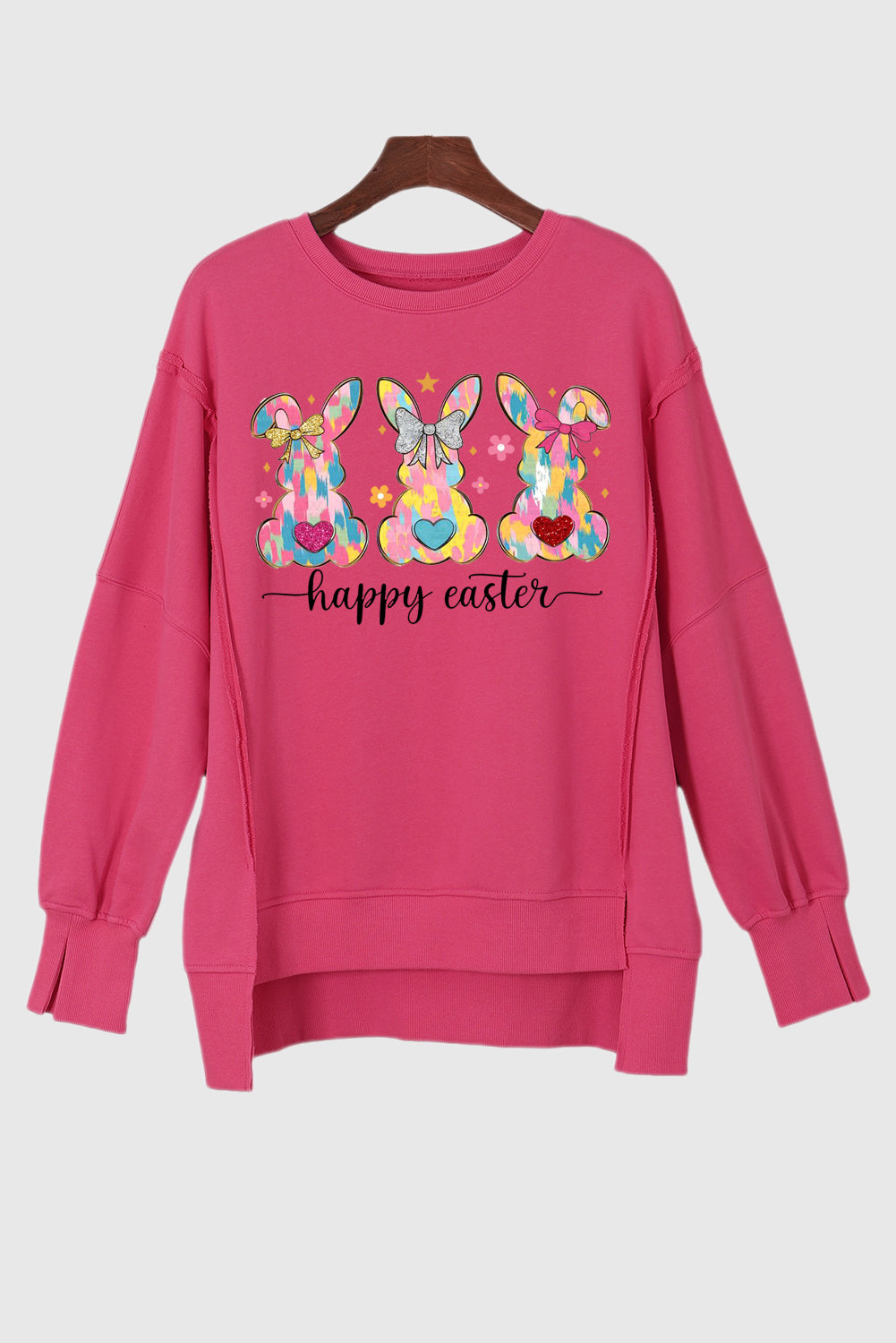 Easter Bunny Exposed Seam Drop Shoulder High-Low Sweatshirt