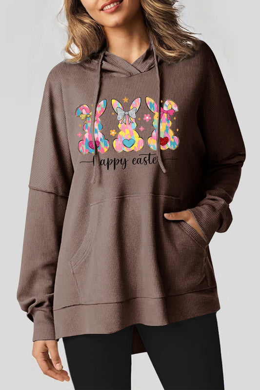 Easter Bunny Waffle Knit Fleece Lined High Low Oversized Hoodie