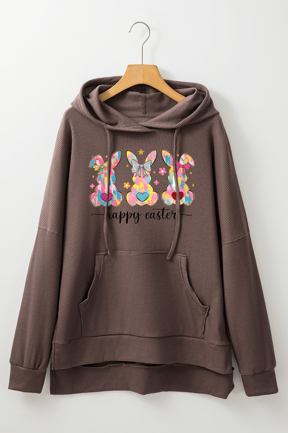 Easter Bunny Waffle Knit Fleece Lined High Low Oversized Hoodie