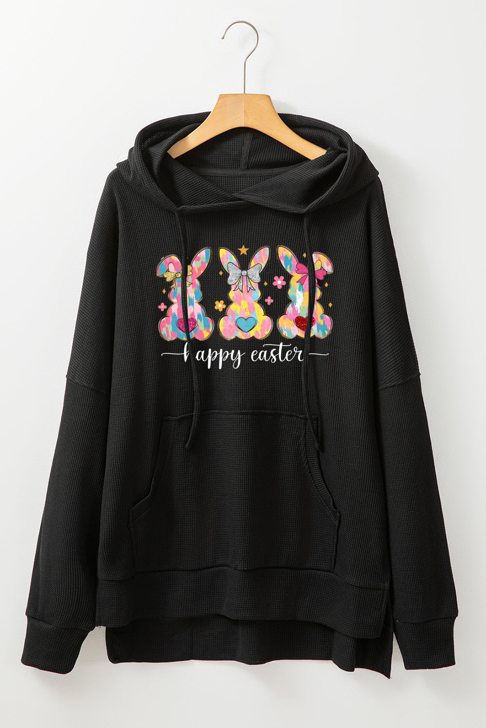 Easter Bunny Waffle Knit Fleece Lined High Low Oversized Hoodie