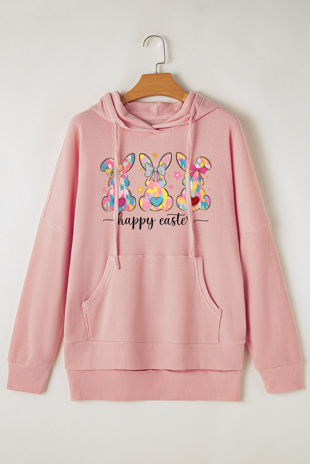 Easter Bunny Waffle Knit Fleece Lined High Low Oversized Hoodie