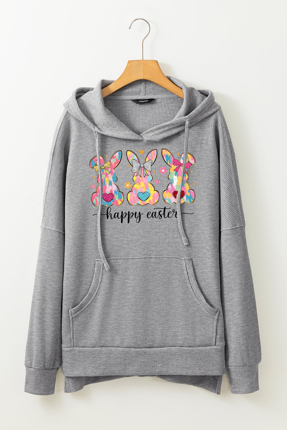 Easter Bunny Waffle Knit Fleece Lined High Low Oversized Hoodie