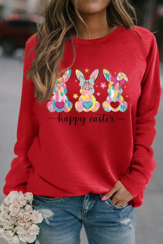 Easter Bunny Solid Round Neck Raglan Sleeve Sweatshirt