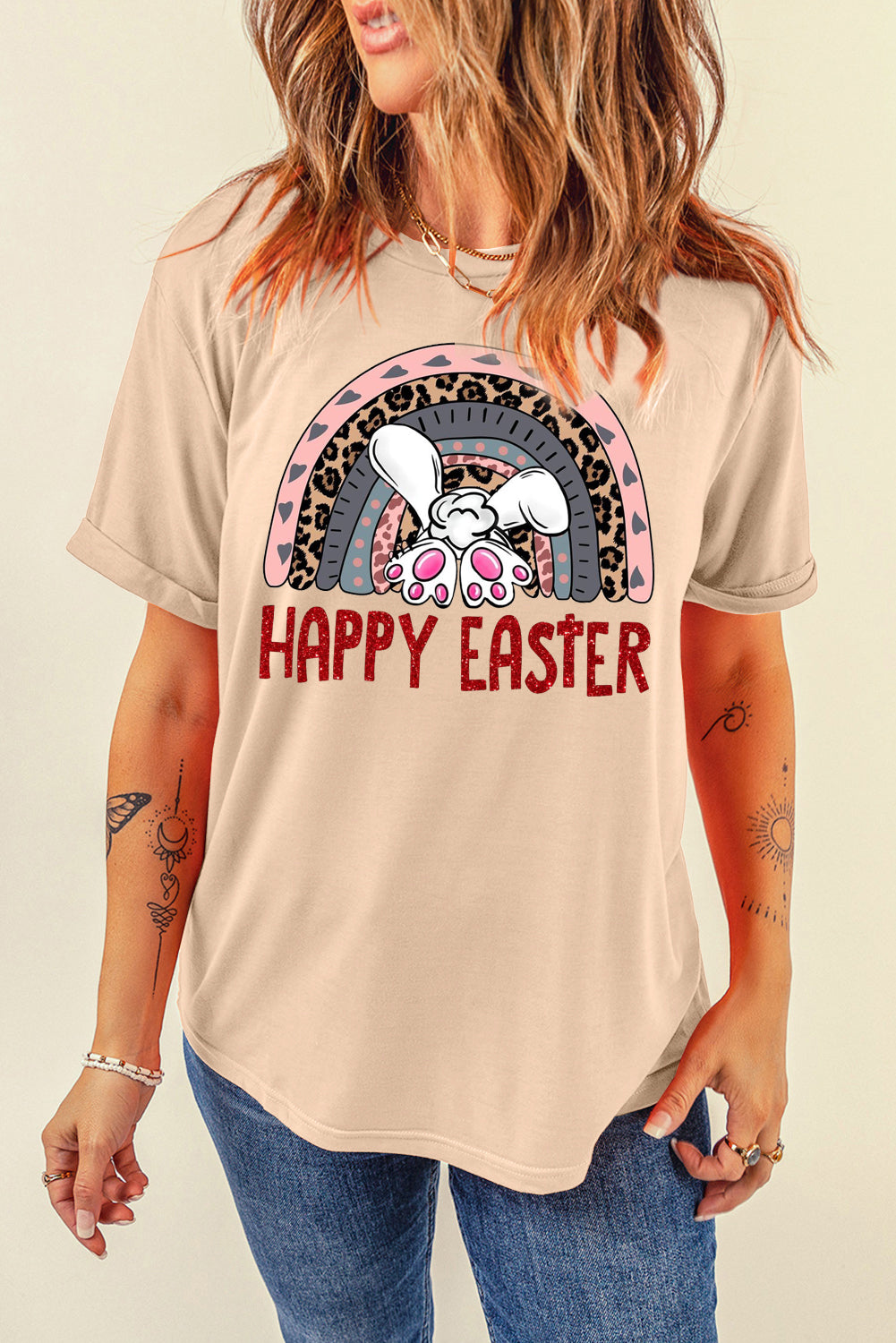 Bunny Vibes Color Casual Plain Crew Neck Tee for Easter's Day