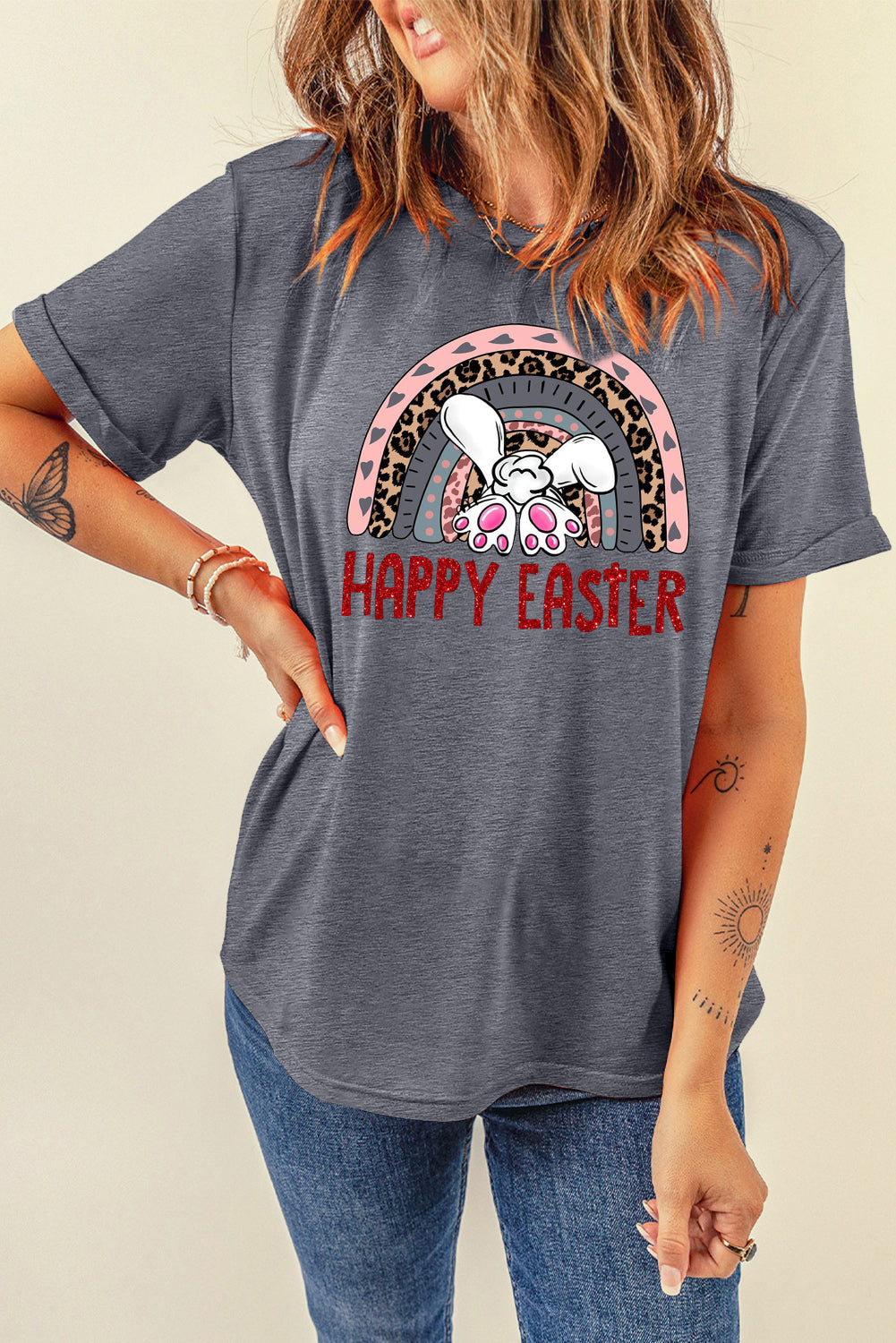 Bunny Vibes Color Casual Plain Crew Neck Tee for Easter's Day