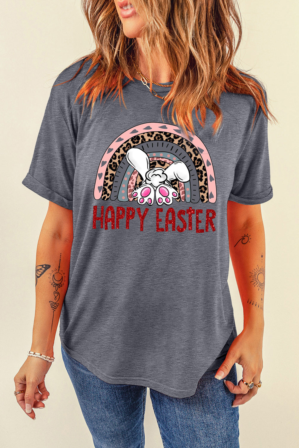 Bunny Vibes Color Casual Plain Crew Neck Tee for Easter's Day