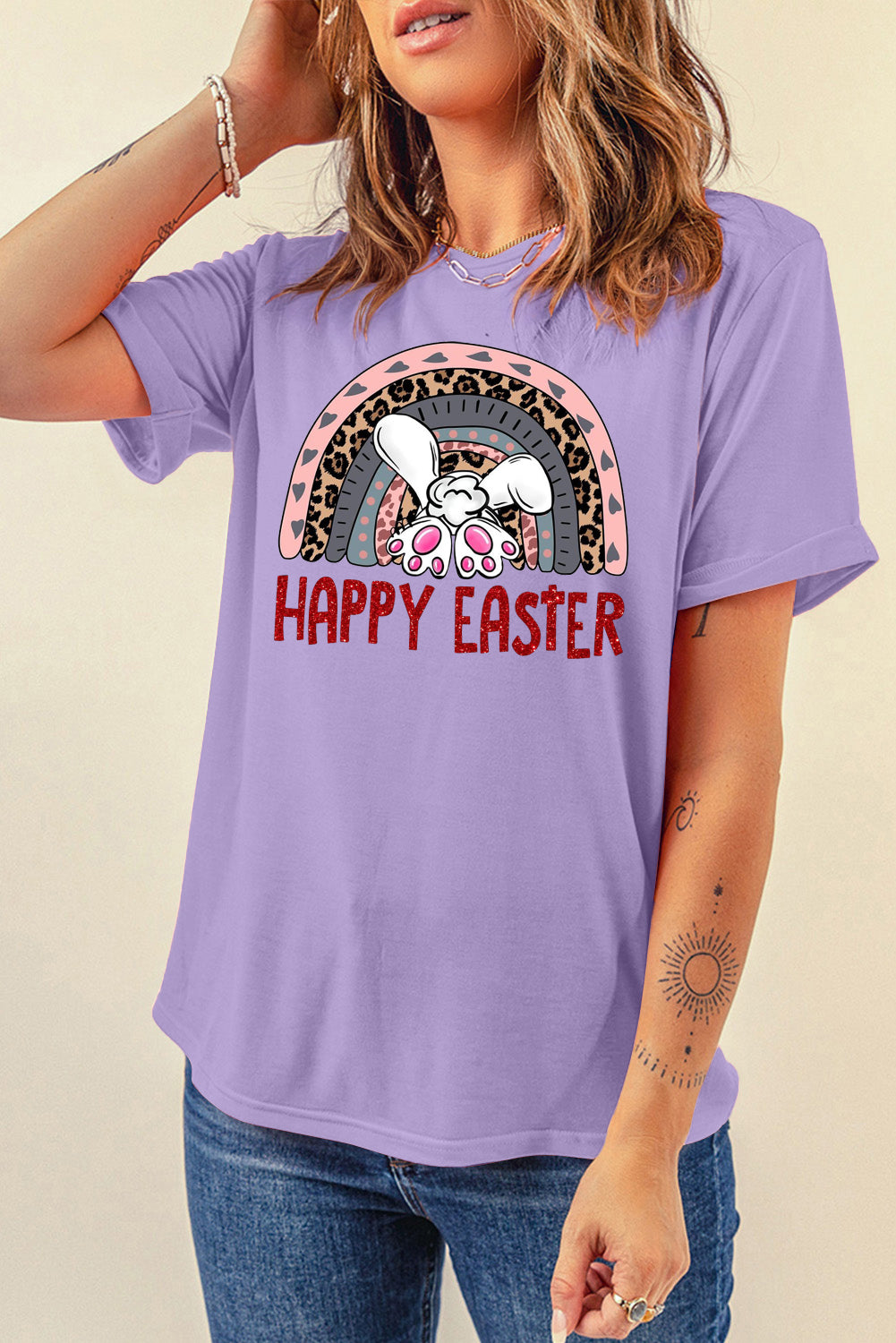 Bunny Vibes Color Casual Plain Crew Neck Tee for Easter's Day