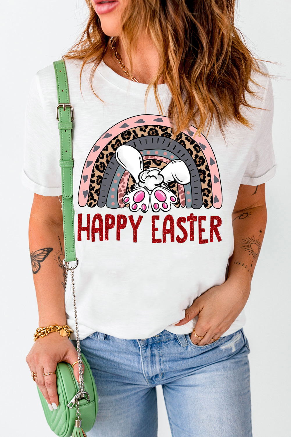 Bunny Vibes Color Casual Plain Crew Neck Tee for Easter's Day