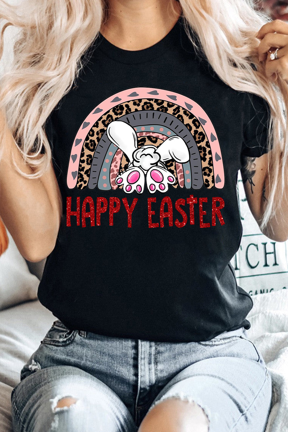 Bunny Vibes Color Casual Plain Crew Neck Tee for Easter's Day