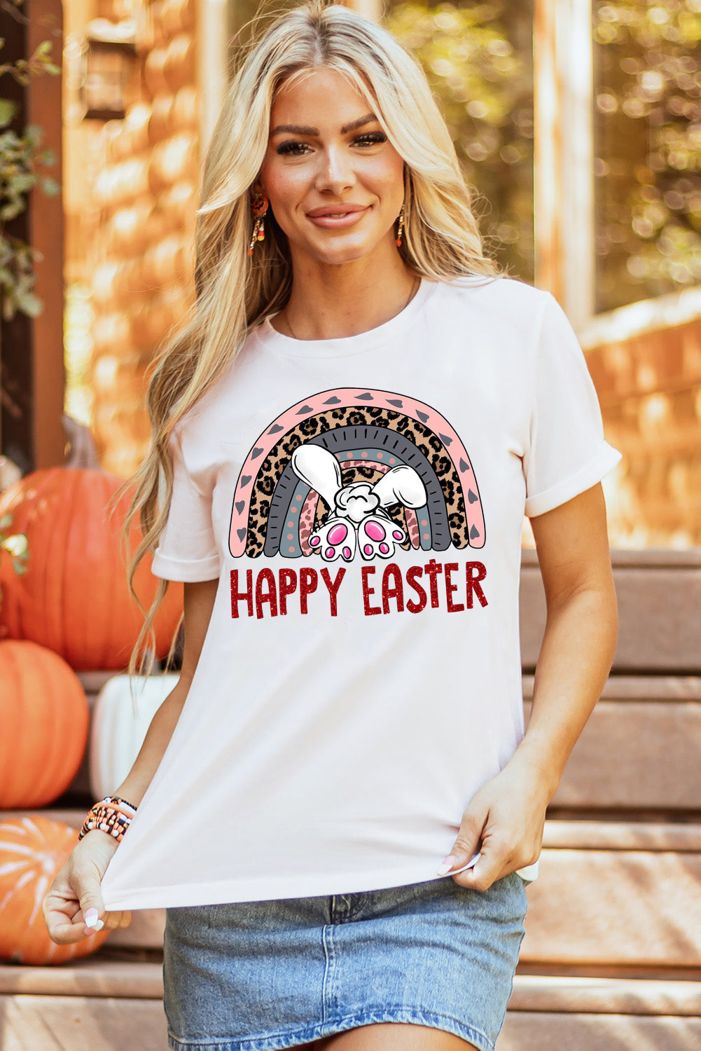 Bunny Vibes Color Casual Plain Crew Neck Tee for Easter's Day