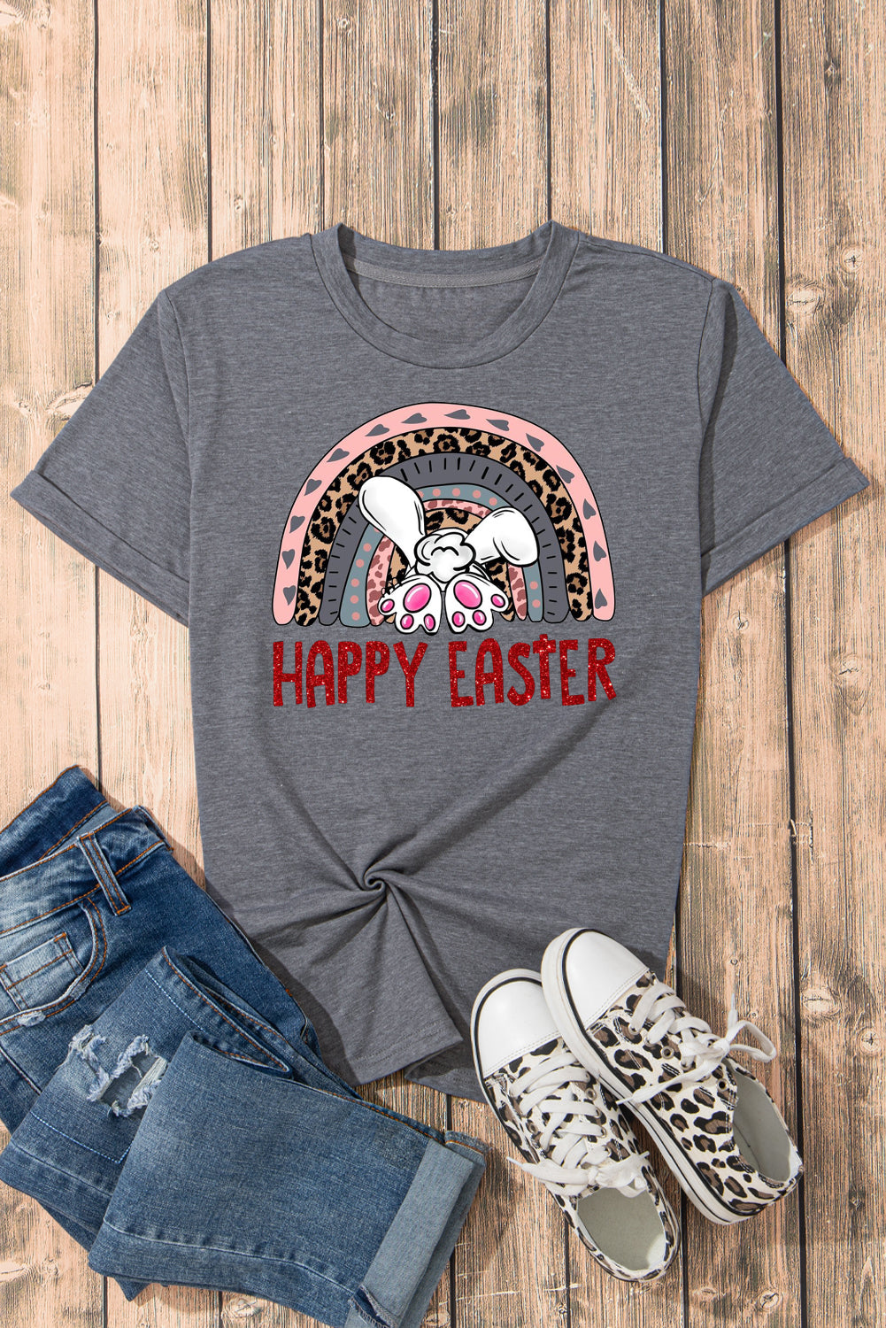Bunny Vibes Color Casual Plain Crew Neck Tee for Easter's Day
