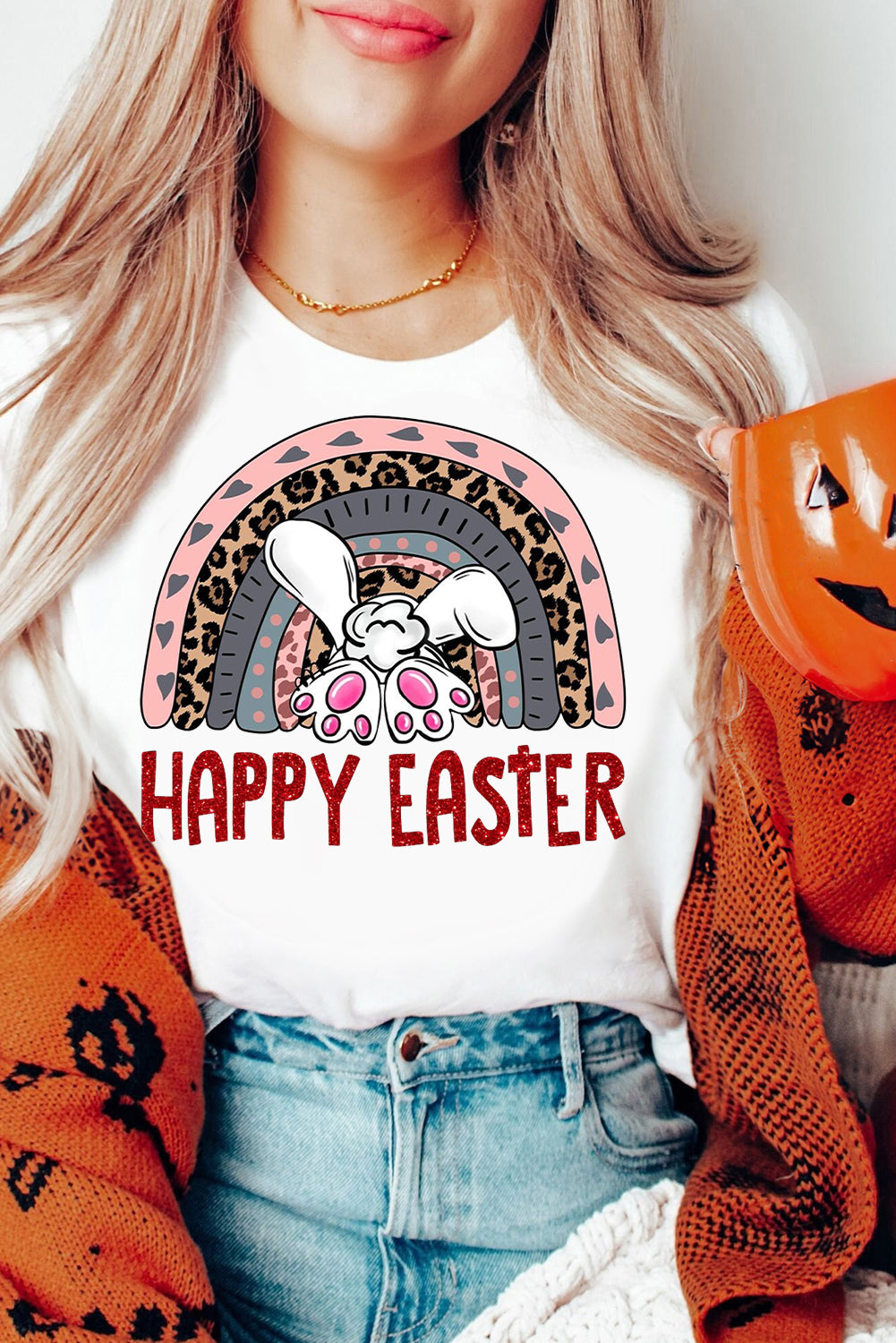 Bunny Vibes Color Casual Plain Crew Neck Tee for Easter's Day