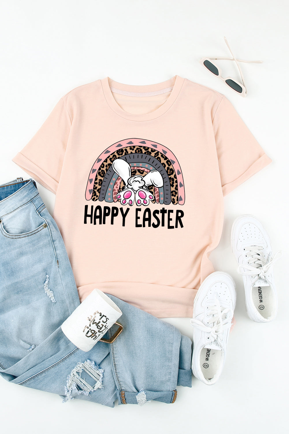 Bunny Vibes Color Crew Neck T-Shirt with Easter Bunny Design