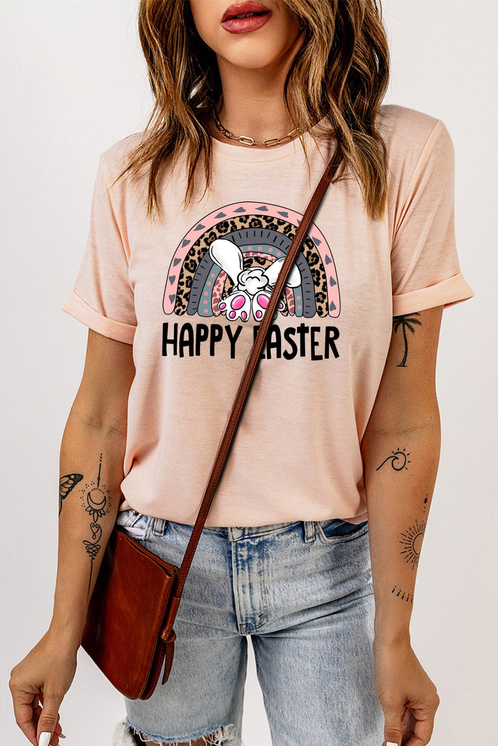 Bunny Vibes Color Crew Neck T-Shirt with Easter Bunny Design