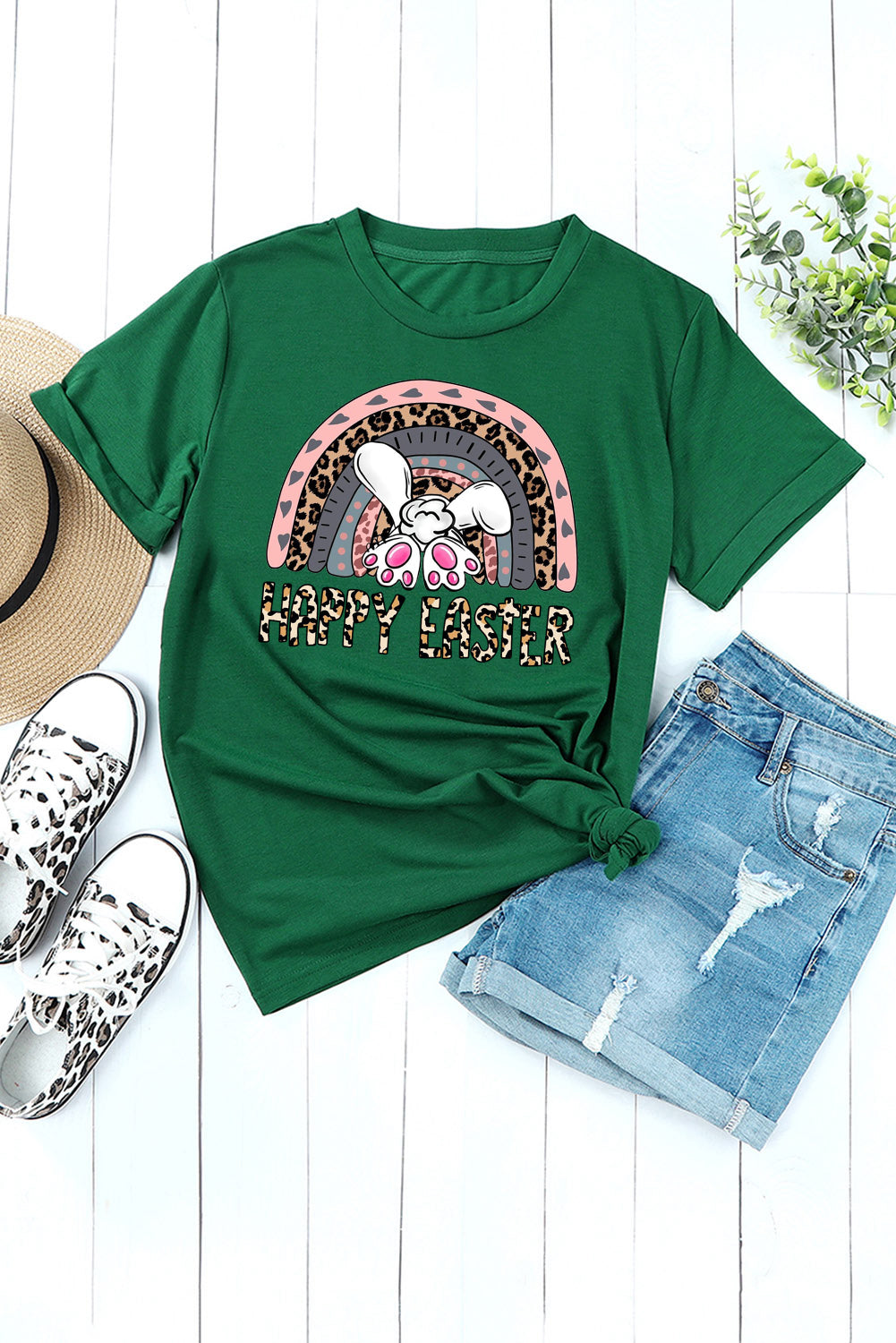 Bunny Vibes Color Crew Neck T-Shirt with Easter Bunny Design